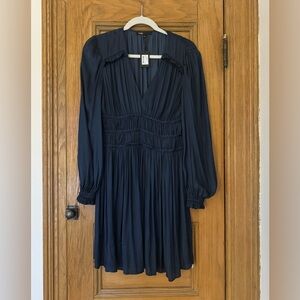 NWT Maje navy long-sleeve satin dress